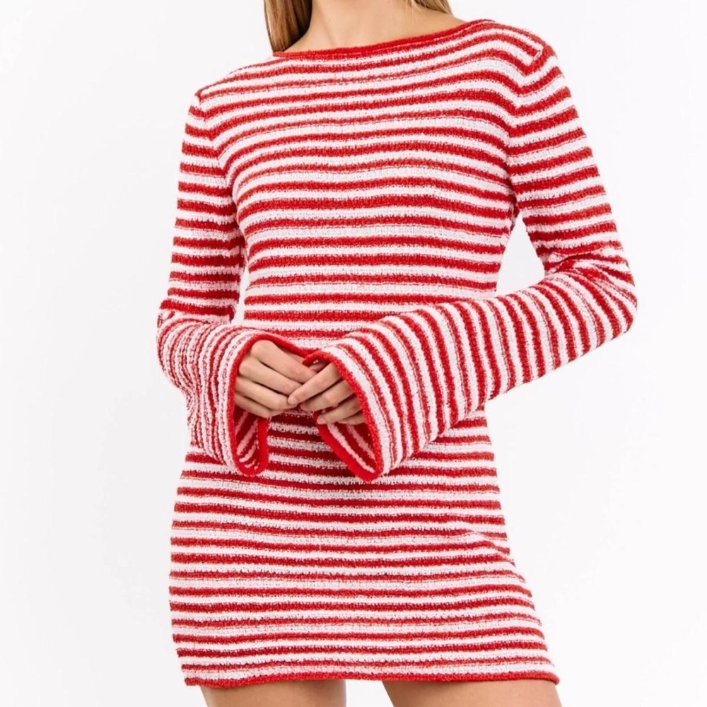 Beginning Boutique Elmer Red Stripe
Long Sleeve Knit Mini Dress